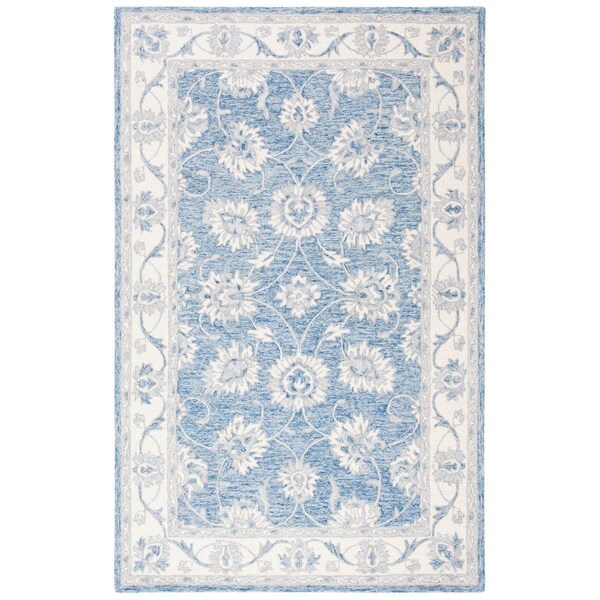 Safavieh 4 x 6 ft. Micro-Loop Rectanglar Handmade Wool Rug Blue & Ivory MLP536M-4 - main